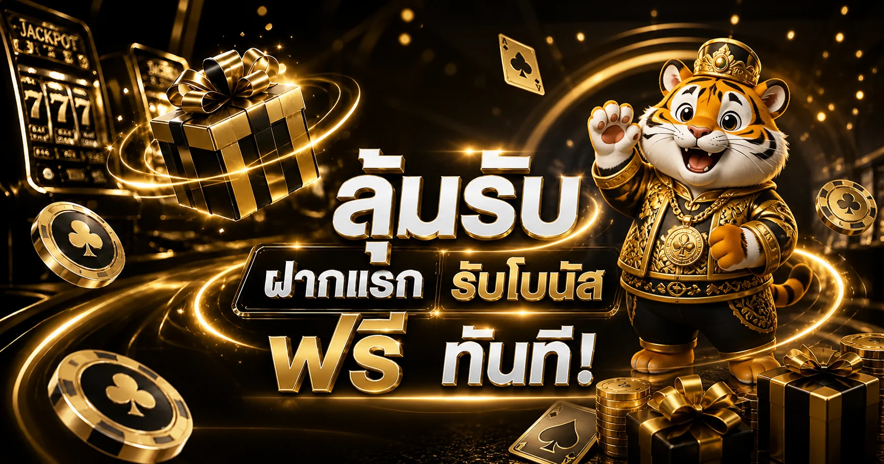 แบนเนอร์สมัคร UFAKING789 พร้อมมาสคอตเสือและของขวัญ